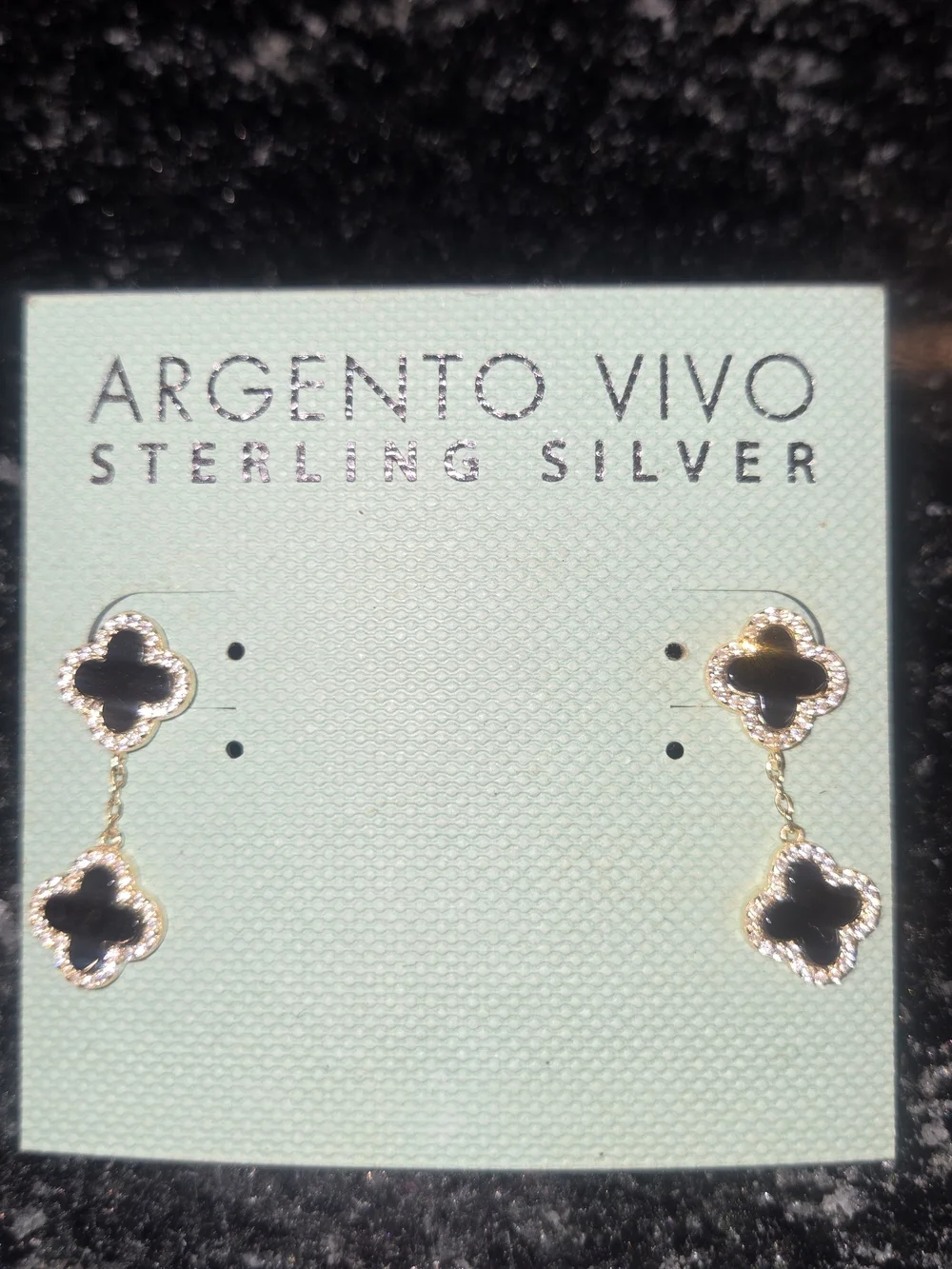 Argento Vivo Sterling Silver Black and Gold Double Clover Drop Earrings
